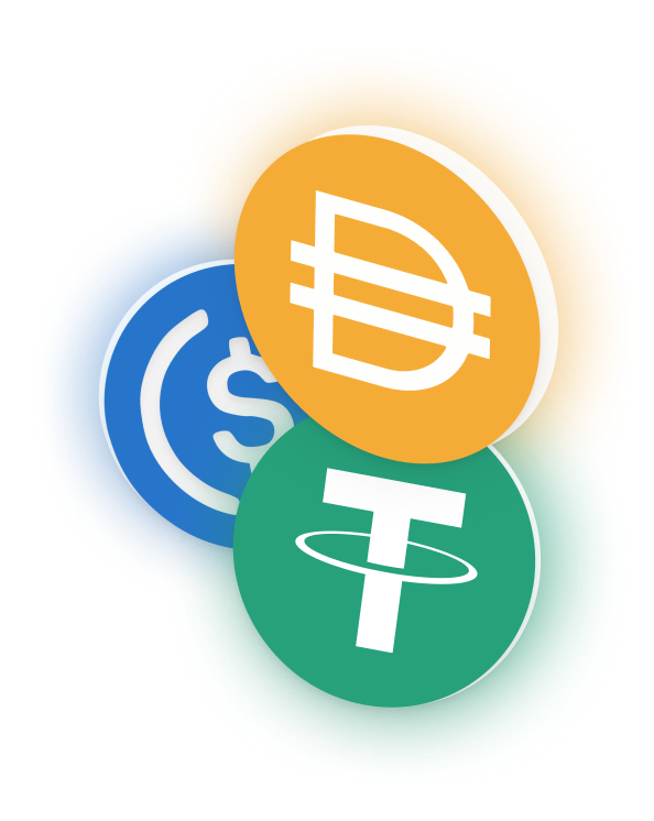 मार्केट कैप द्वारा तीन सबसे बड़े स्थिर कॉइन: Dai, USDC और Tether।
